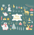 cute winter animals set vector image