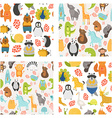 seamless patterns with cute animals vector image vector image