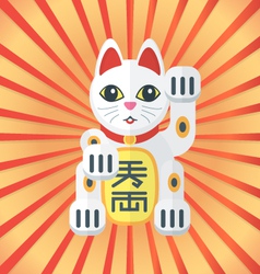 flat style maneki cat icon on radiant background vector image
