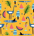 summer seamless pattern with flamingo watermelon vector image