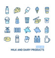 milk dairy products signs color thin line icon set vector image