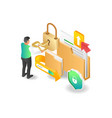 flat isometric concept of man locking folder vector image vector image