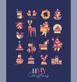 set christmas symbols blue vector image vector image