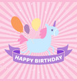 happy birthday card with cute unicorn banner vector image vector image