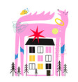 with pink fox or dog house colored windows vector image vector image