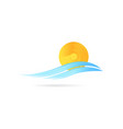 icon orange sun blue wave sea symbol vector image