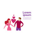 couple hold hands over pink heart shape on white vector image