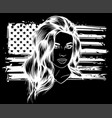 white silhouette of woman with usa flag on black vector image