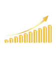 golden cylinders bar graph with rising arrow vector image