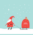 santa claus carrying a big sack of gifts on sled vector image vector image