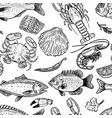 seafood hand drawn seamless pattern design vector image