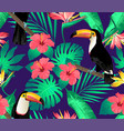 tropical birds and palm leaves seamless vector image