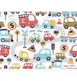 seamless pattern of colorful vehicles cartoon vector image