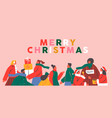 merry christmas card diverse holiday people crowd vector image vector image