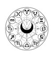 round mystical calendar with zodiac signs vector image