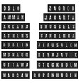world big cities capitals names in airport time vector image vector image