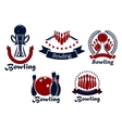 bowling game icons with balls ninepins and trophy vector image