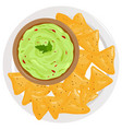 dish with avocado guacamole sauce and nachos chips vector image vector image