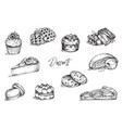 set of hand drawn desserts in sketch style vector image