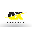 qx q x black and yellow letter logo with swoosh vector image