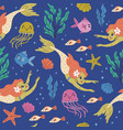 mermaids and sealife seamless pattern vector image