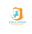 child reads a book on swing for education logo vector image vector image