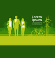 green silhouette businesspeople group over city vector image