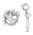 cartoon angry christian god watching wars vector image