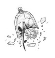 hand drawn broken wild rose in view of hands vector image