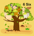 flashcard number six with 6 goat learning for kid vector image vector image