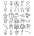 christmas hand drawn doodle line art outline set vector image