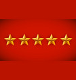 five golden stars on red background rating rank vector image vector image