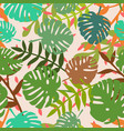 tile tropical pattern with exotic leaves on pink vector image