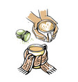 girl holding mug coffee or tea in her hand vector image