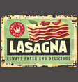 lasagna retro tin sign vector image vector image