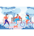city park with relax people with cellphone dog vector image vector image
