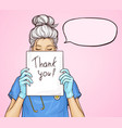 doctor holds poster with text thank you vector image vector image