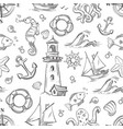 nautical doodle seamless pattern with sea vector image