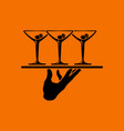 waiter hand holding tray with martini glasses icon vector image vector image