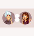 happy senior woman talking her daughter cartoon vector image vector image