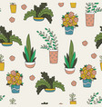 seamless pattern with cartoon house plants vector image