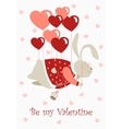 valentine rabbit flying on heart shaped balloons vector image