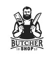 butcher with meat knives in hands shop vector image