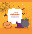 happy halloween banner cauldron witch pumpkin vector image