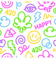 colorful neon lights 420 cartoon doodle seamless vector image