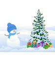 cute snowman and christmas tree vector image vector image