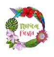 tropical palm leaves birds flowers round frame vector image