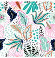 seamless tropical pattern with hand drawn plants vector image