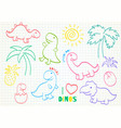 set of cute hand drawn sketches with dinosaurs vector image vector image