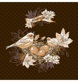 vintage floral background with birds and nest vector image